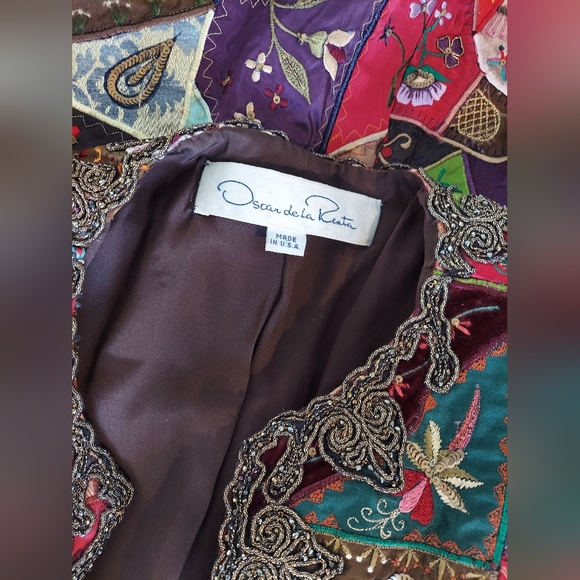 $7,500 OSCAR DE LA RENTA EXQUISITE GOLDEN PATCHWORK MULTI BEADED RUNWAY COAT S M - Picture 2 of 16